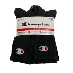 Champion Mens Black Crew Socks Double Dry Arch Support Cushioned Heel and Toe